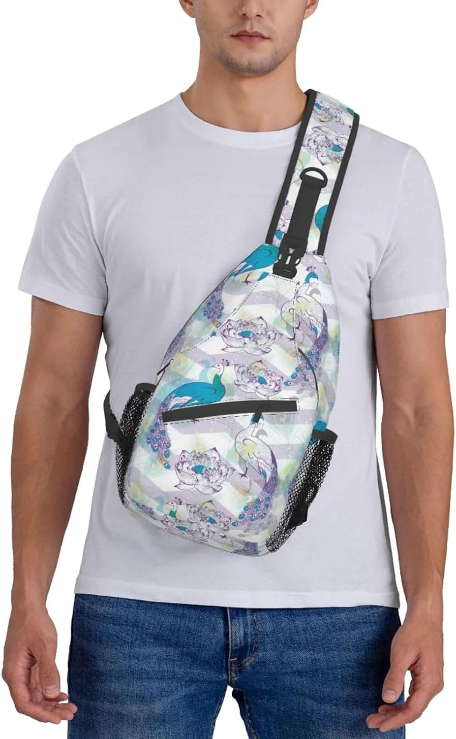 Peacock Shoulder Bag Cute Sling Backpack Daypack Casual Feather Hiking Bag Womens Backpack Bag Animal Bag