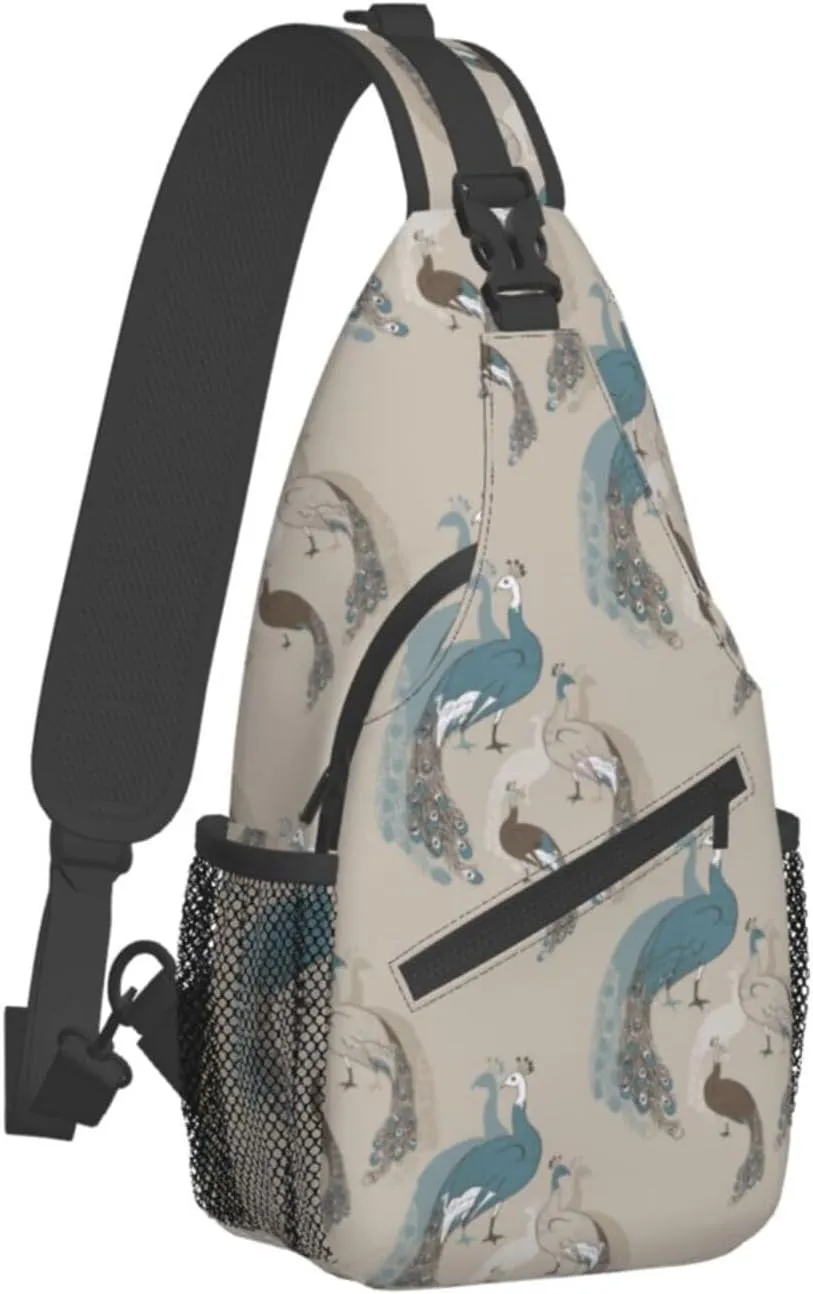 Peacock Shoulder Bag Cute Sling Backpack Daypack Casual Feather Hiking Bag Womens Backpack Bag Animal Bag