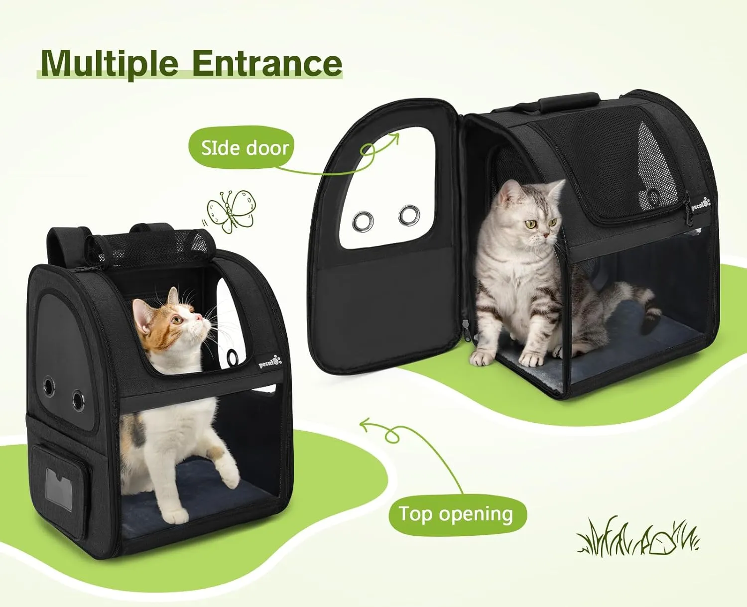 Pecute Pet Carrier Backpack, Dog Carrier Backpack, Expandable with Breathable Mesh for Small Dogs Cats Puppies, Pet Backpack Bag for Hiking Travel Camping Outdoor Hold Pets Up to 18 Lbs