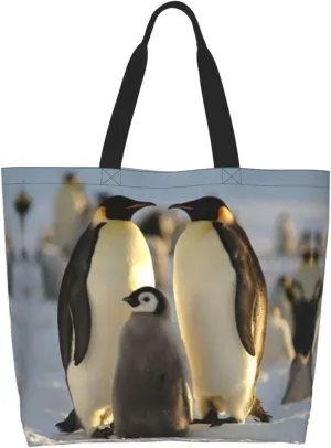 Penguin Canvas Tote Bag Cute Shoulder Bag Handbag Casual Animal Grocery Bags Penguin Bag for Outdoors