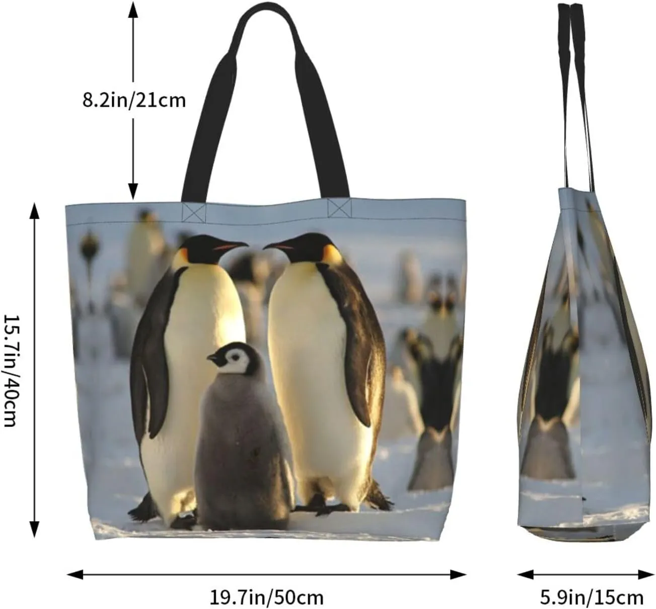 Penguin Canvas Tote Bag Cute Shoulder Bag Handbag Casual Animal Grocery Bags Penguin Bag for Outdoors