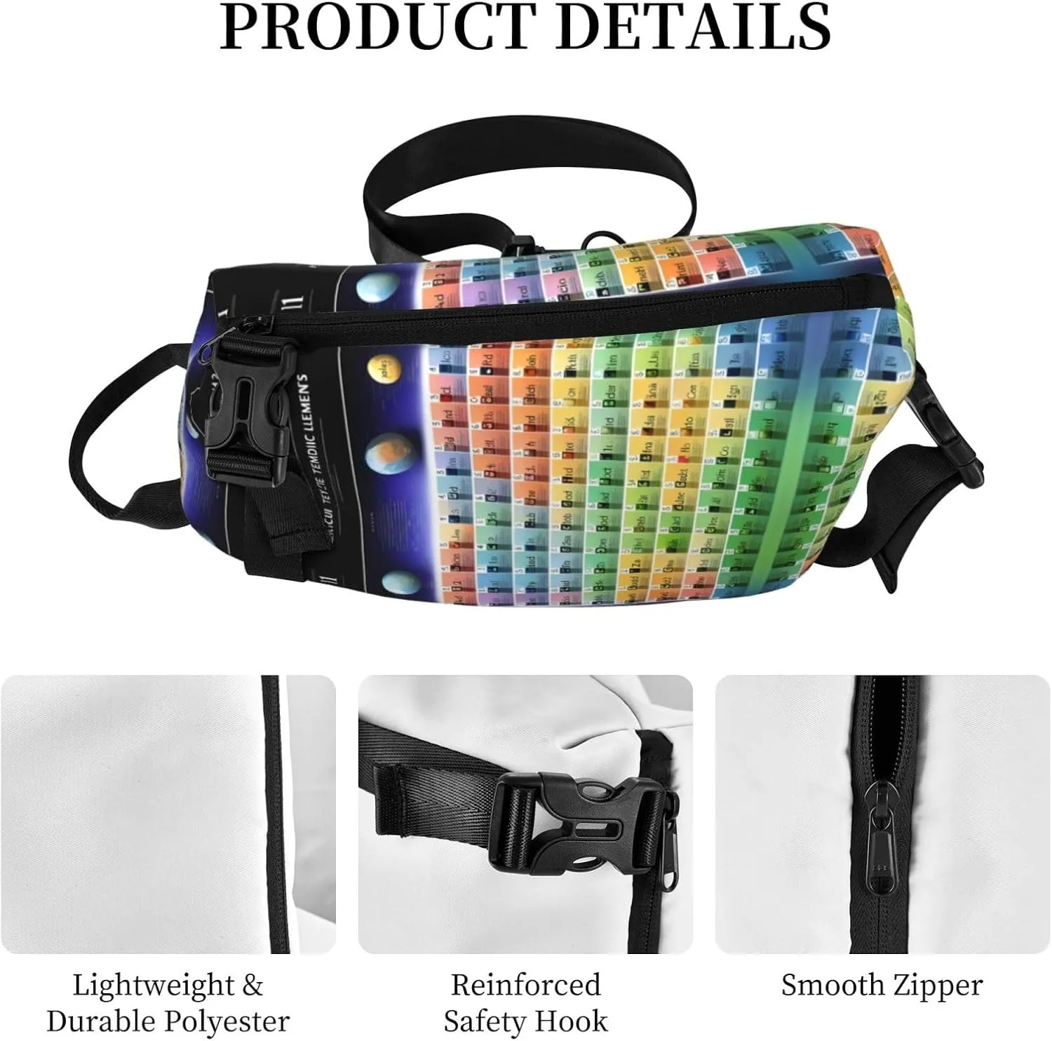 Periodic Table Of Elements Print Crossbody Backpack Casual Adjustable Bag Multifunctional Sling Backpack