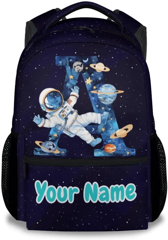 Personalized Backpack for Boys, Planet Backpacks for Kids, Custom Initial Name Bookbag for Elementary Middle School, Cute Customized Monogram Backpack