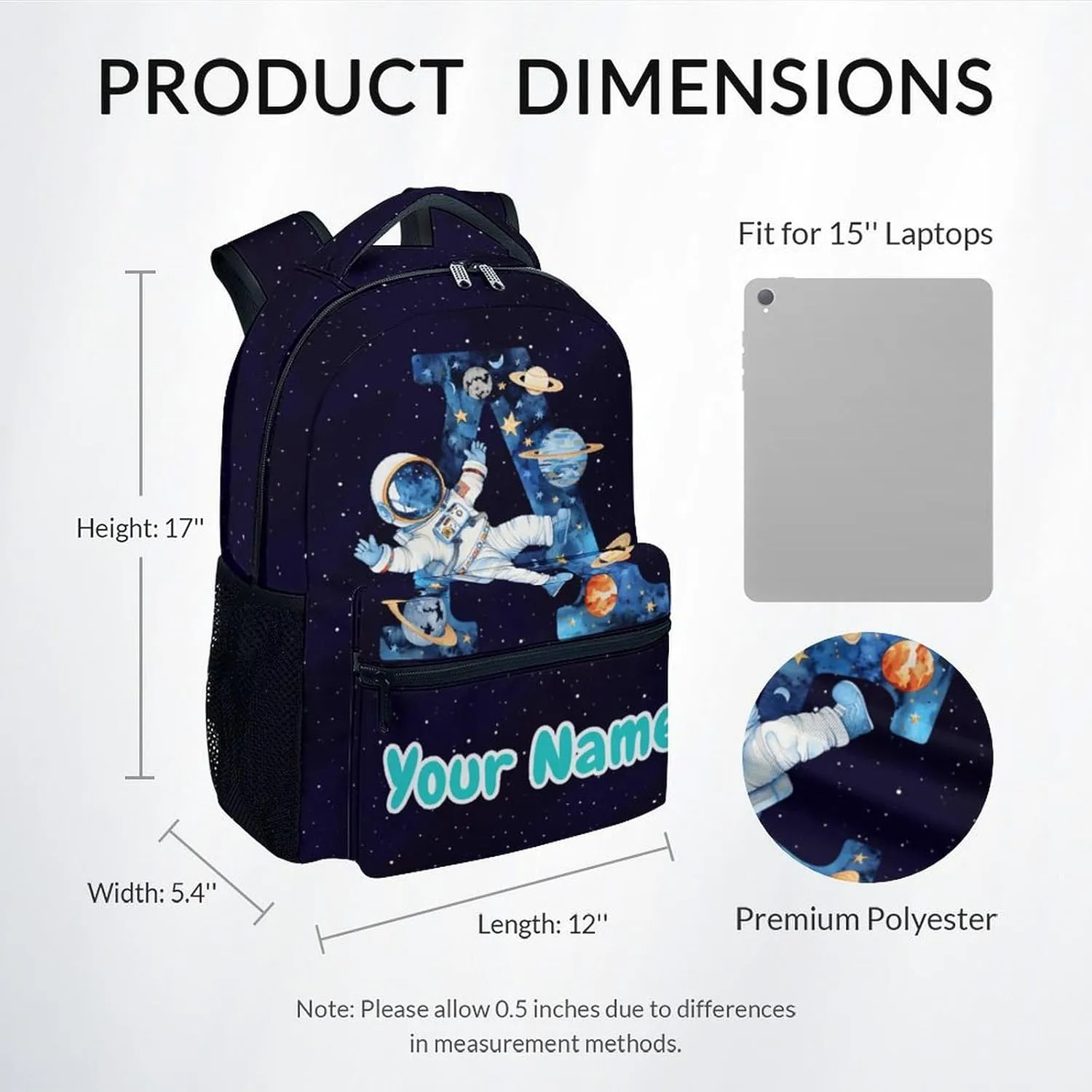 Personalized Backpack for Boys, Planet Backpacks for Kids, Custom Initial Name Bookbag for Elementary Middle School, Cute Customized Monogram Backpack