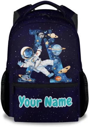 Personalized Backpack for Boys, Planet Backpacks for Kids, Custom Initial Name Bookbag for Elementary Middle School, Cute Customized Monogram Backpack