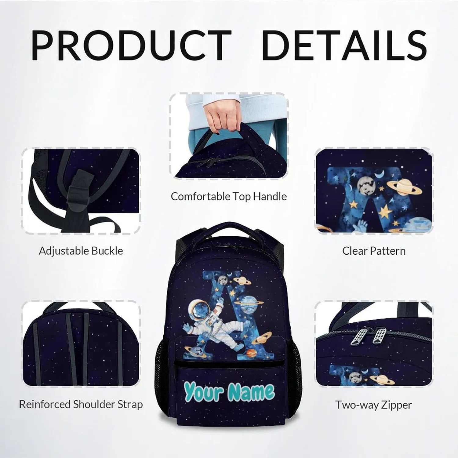 Personalized Backpack for Boys, Planet Backpacks for Kids, Custom Initial Name Bookbag for Elementary Middle School, Cute Customized Monogram Backpack