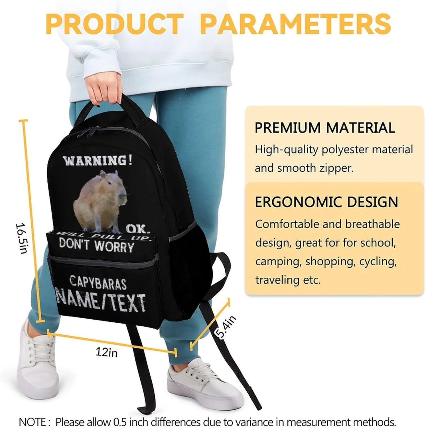 Personalized Backpack for School - 16 Inches Custom Kids Backpacks for Girls, Boys - Funny Black Bookbag for Kindergarten