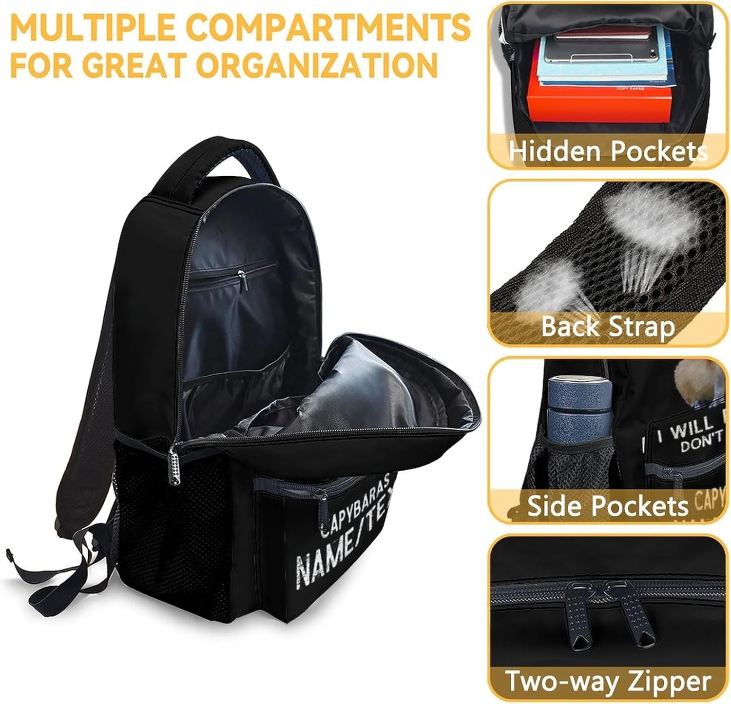 Personalized Backpack for School - 16 Inches Custom Kids Backpacks for Girls, Boys - Funny Black Bookbag for Kindergarten