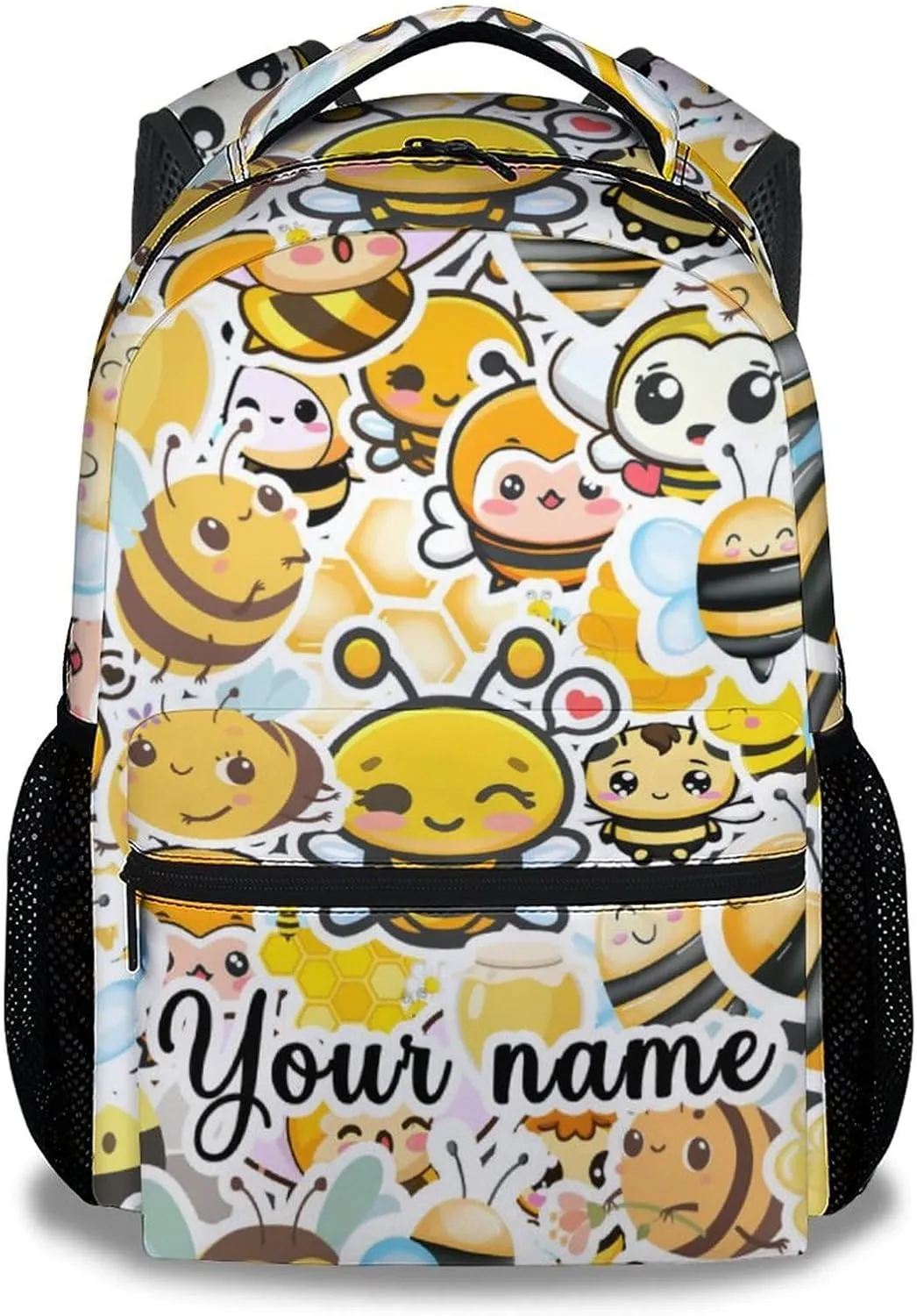 Personalized Bee Backpack for Girls Boys, 16 Inch Yellow Backpacks for School, Cute, Adjustable Straps, Durable, Lightweight, Large Capacity Bookbag for Kids