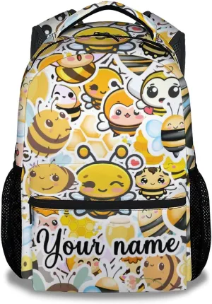 Personalized Bee Backpack for Girls Boys, 16 Inch Yellow Backpacks for School, Cute, Adjustable Straps, Durable, Lightweight, Large Capacity Bookbag for Kids