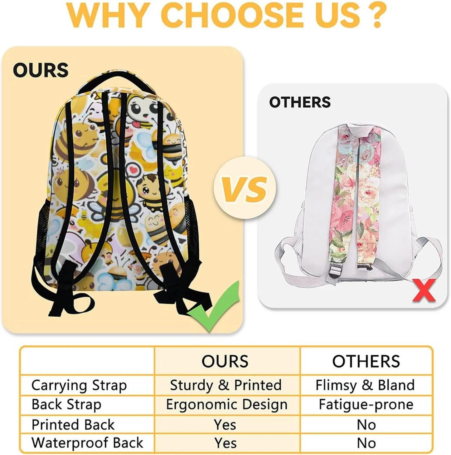 Personalized Bee Backpack for Girls Boys, 16 Inch Yellow Backpacks for School, Cute, Adjustable Straps, Durable, Lightweight, Large Capacity Bookbag for Kids