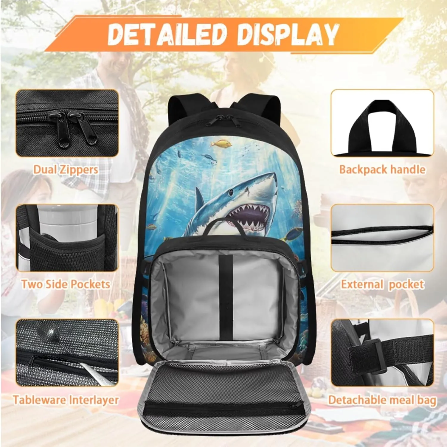 Personalized Boys Backpack and Lunch Box Set Customized Boys Backpacks Ages 8-10 10-12 Kids Shark Bookbag 17 Inch Elementary Preschool School Bag Set for Girls