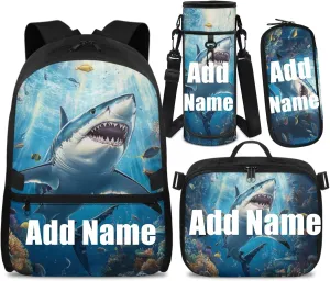 Personalized Boys Backpack and Lunch Box Set Customized Boys Backpacks Ages 8-10 10-12 Kids Shark Bookbag 17 Inch Elementary Preschool School Bag Set for Girls