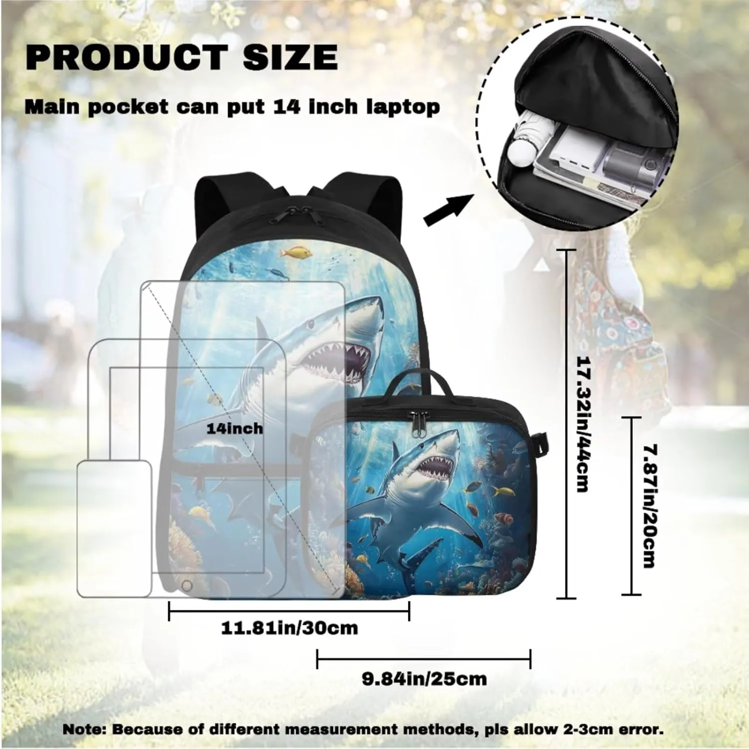 Personalized Boys Backpack and Lunch Box Set Customized Boys Backpacks Ages 8-10 10-12 Kids Shark Bookbag 17 Inch Elementary Preschool School Bag Set for Girls