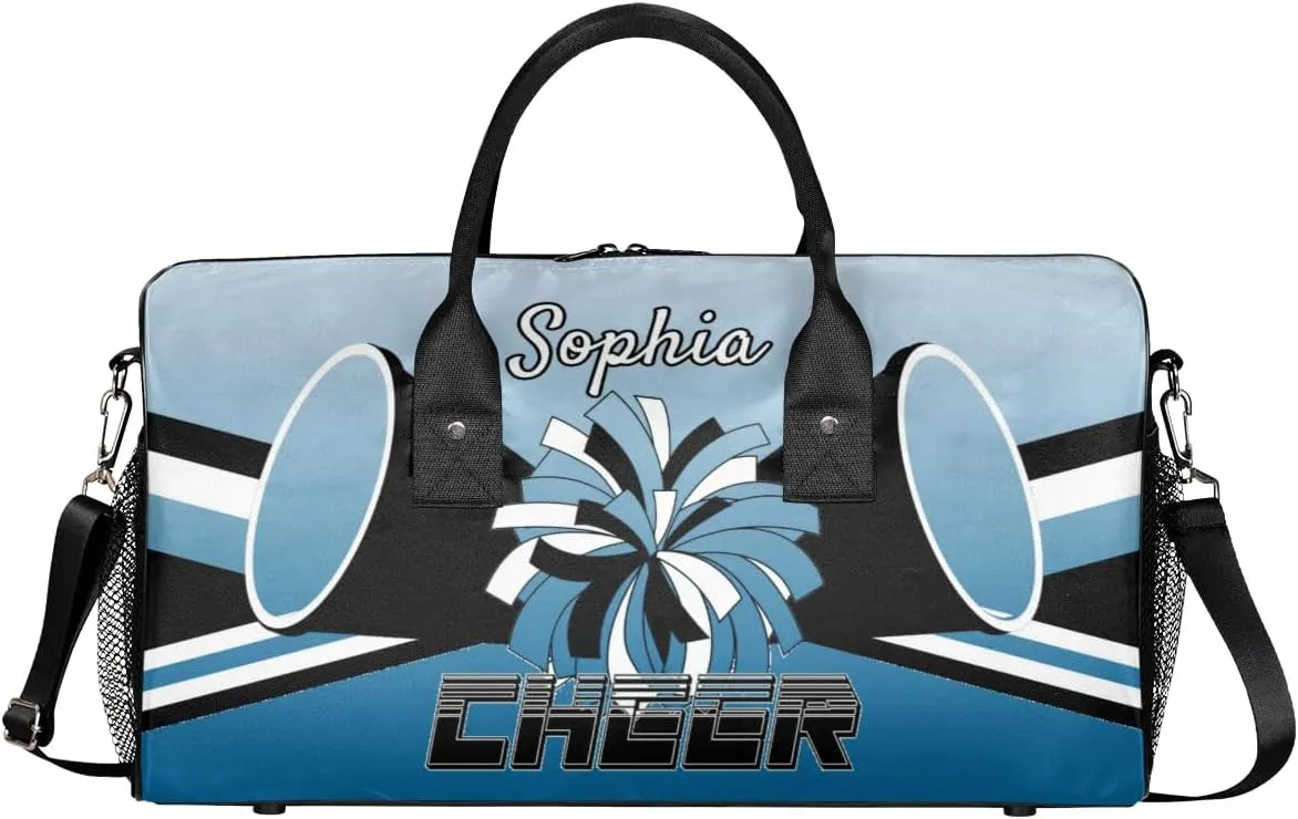 Personalized Cheer Duffel Bag for Cheerleaders, Custom Sports Bag for Women, Custom Cheerleading Travel Overnight Weekender Bag, Blue Gradient