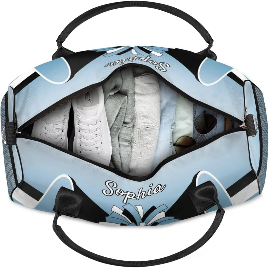 Personalized Cheer Duffel Bag for Cheerleaders, Custom Sports Bag for Women, Custom Cheerleading Travel Overnight Weekender Bag, Blue Gradient