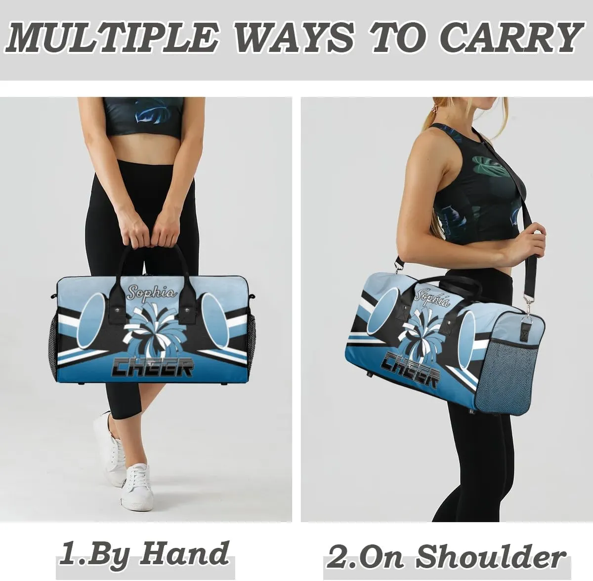 Personalized Cheer Duffel Bag for Cheerleaders, Custom Sports Bag for Women, Custom Cheerleading Travel Overnight Weekender Bag, Blue Gradient