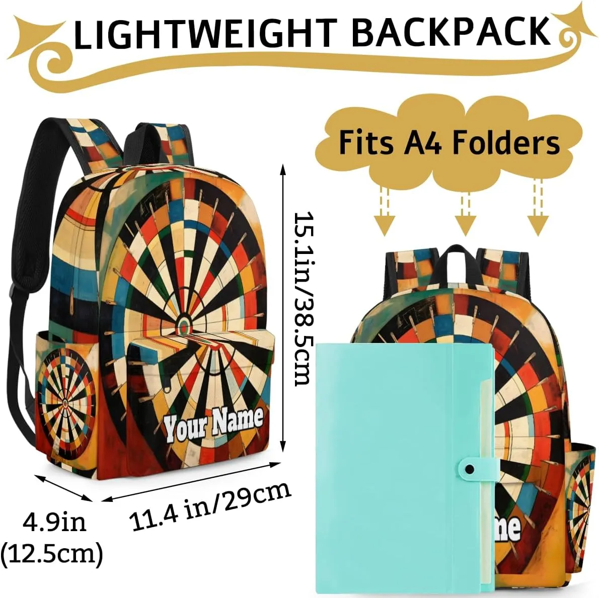 Personalized Darts Board Preschool Toddler Backpack for Boys Girls Custom Kids Name Small Bookbags Kindergarten Elementary Backpack, Sports
