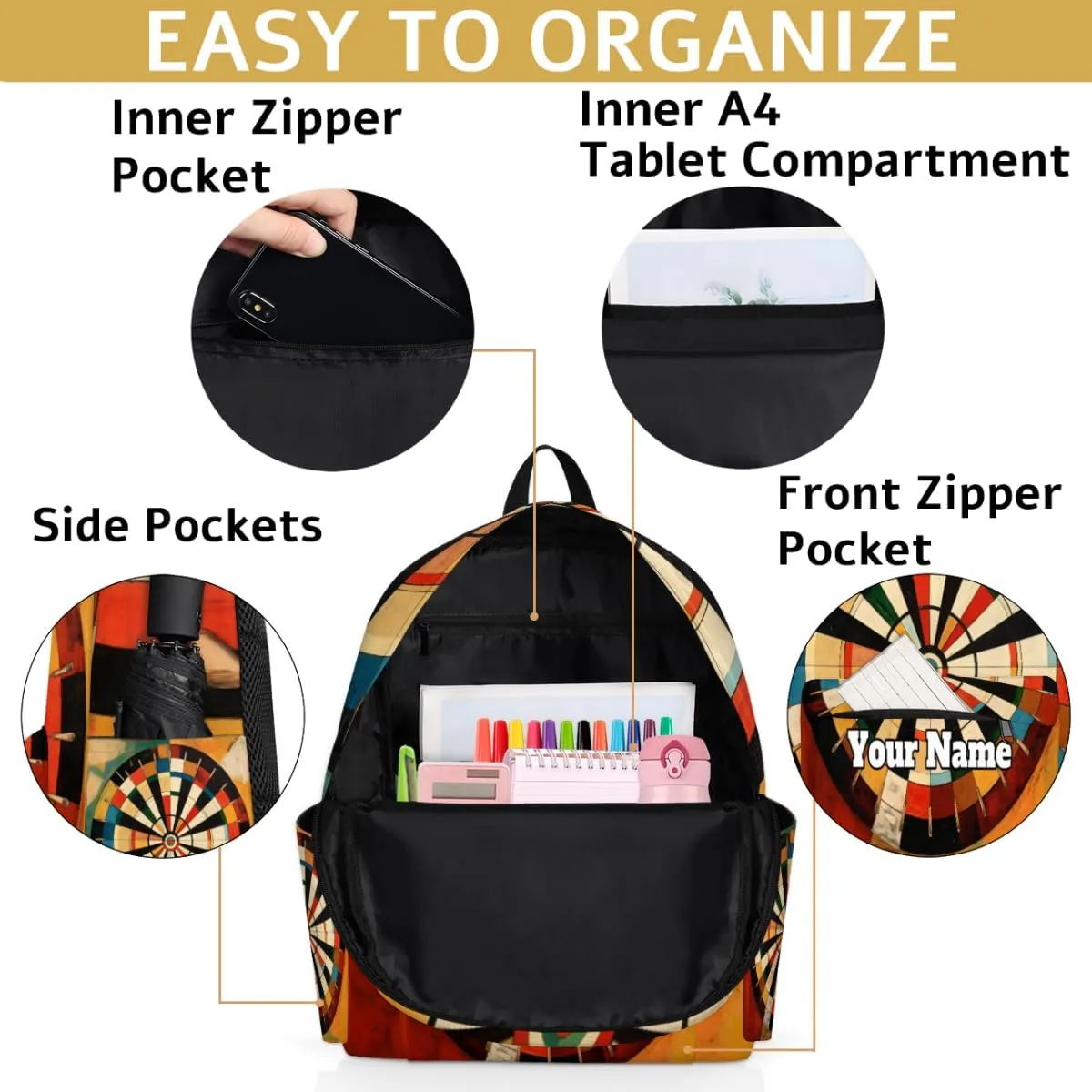 Personalized Darts Board Preschool Toddler Backpack for Boys Girls Custom Kids Name Small Bookbags Kindergarten Elementary Backpack, Sports