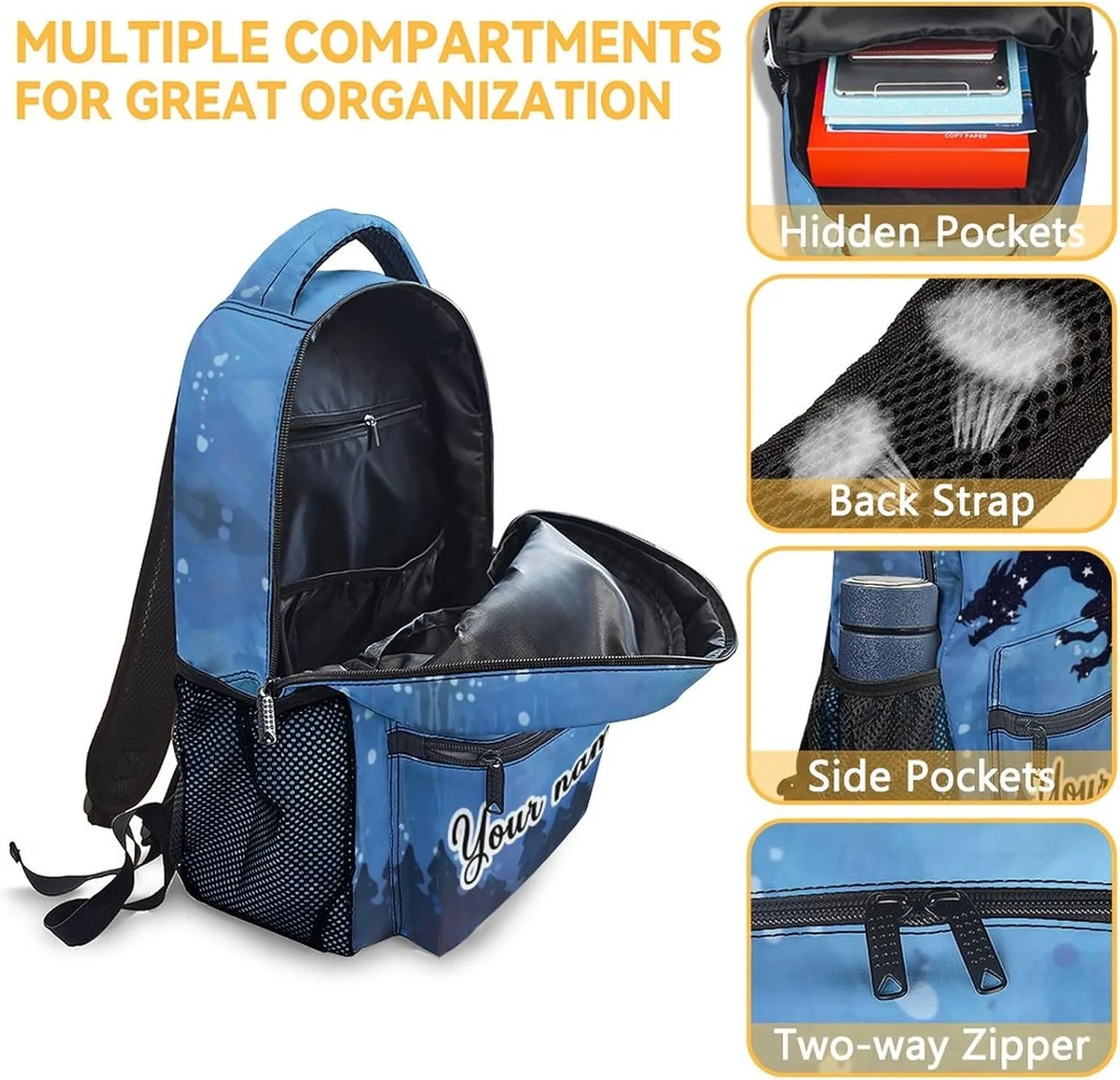 Personalized Dragon Backpack for Girls Boys, 16 Inch Backpacks for School, Cute, Adjustable Straps, Durable, Lightweight, Large Capacity Bookbag for Kids