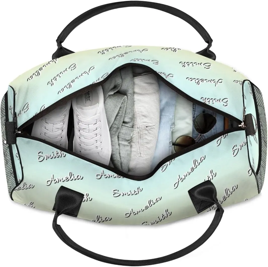 Personalized Duffel Bag Custom Name Sports Gym Bag Dance Travel Overnight Carry-On Duffel Bag for Men Women Beige Gradient