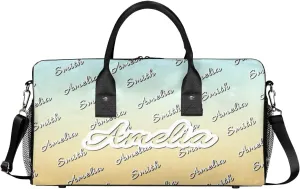 Personalized Duffel Bag Custom Name Sports Gym Bag Dance Travel Overnight Carry-On Duffel Bag for Men Women Beige Gradient