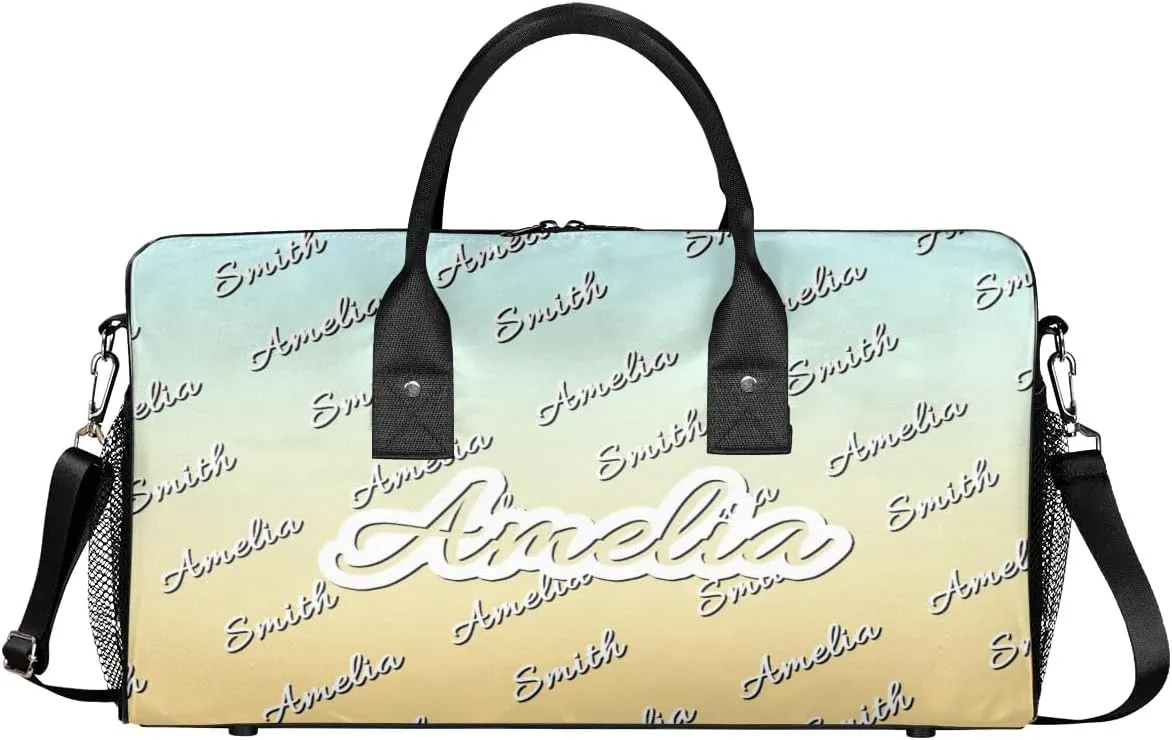 Personalized Duffel Bag Custom Name Sports Gym Bag Dance Travel Overnight Carry-On Duffel Bag for Men Women Beige Gradient