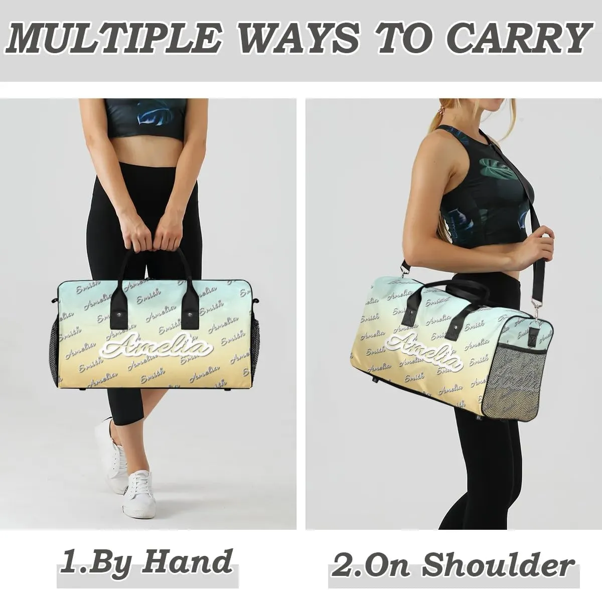 Personalized Duffel Bag Custom Name Sports Gym Bag Dance Travel Overnight Carry-On Duffel Bag for Men Women Beige Gradient