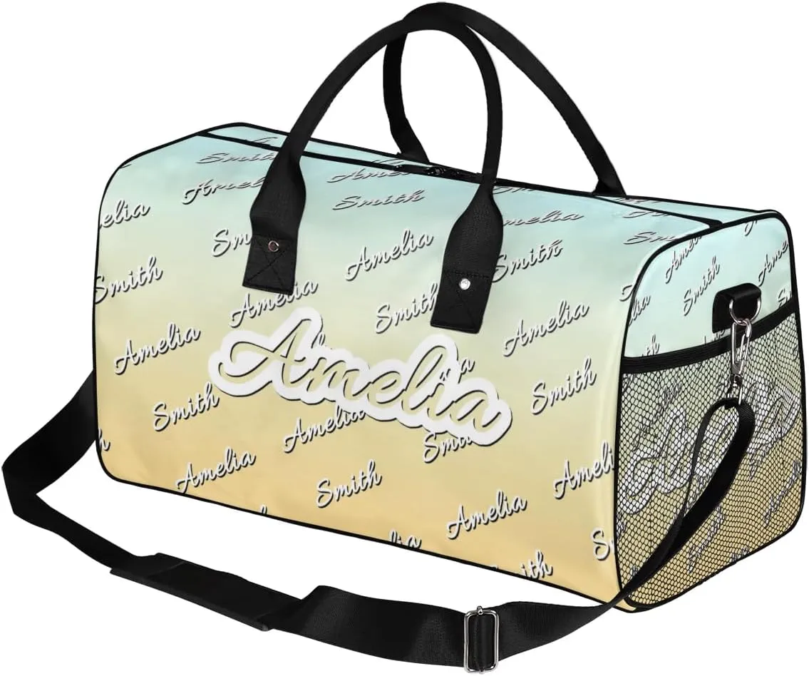 Personalized Duffel Bag Custom Name Sports Gym Bag Dance Travel Overnight Carry-On Duffel Bag for Men Women Beige Gradient
