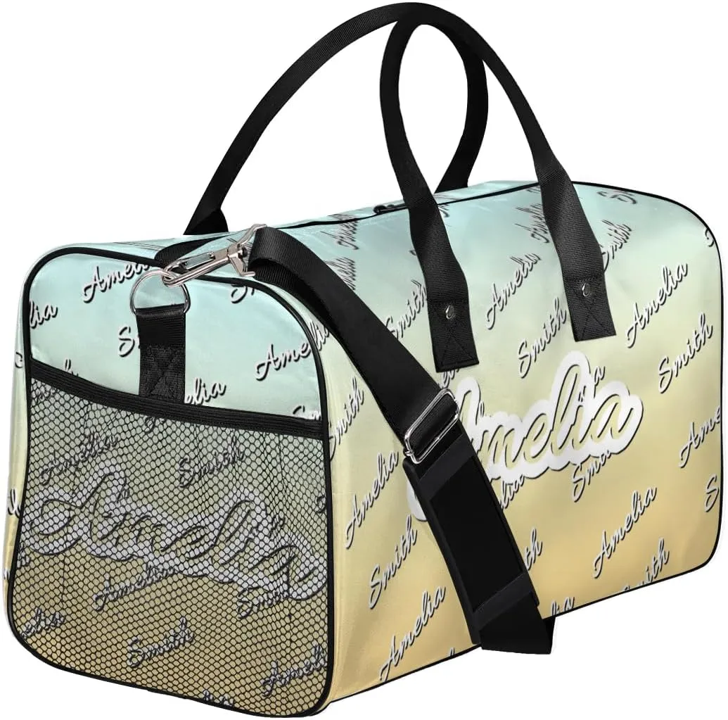 Personalized Duffel Bag Custom Name Sports Gym Bag Dance Travel Overnight Carry-On Duffel Bag for Men Women Beige Gradient