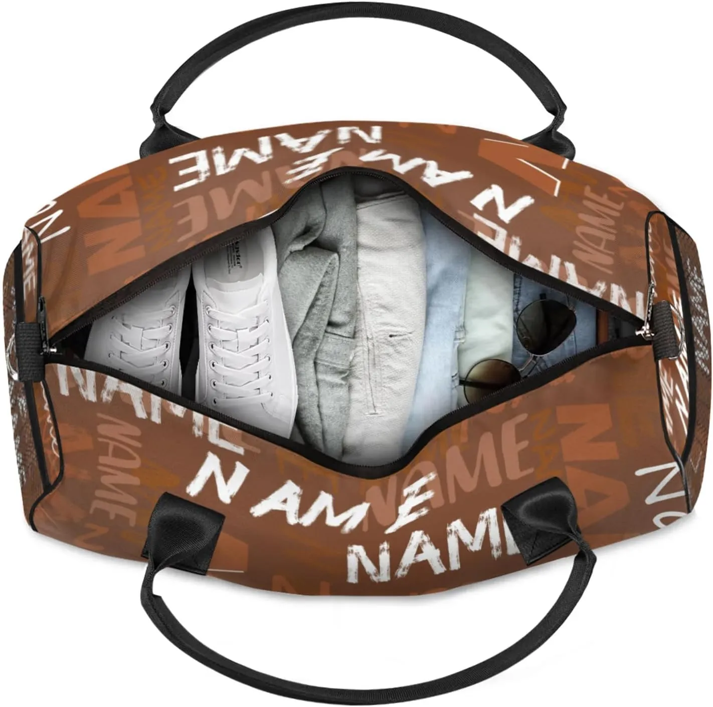 Personalized Duffel Travel Bag, Custom Name Sport Gym Bag, Weekender Overnight Bag for Women Men Weekender Overnight Bridesmaid Brown