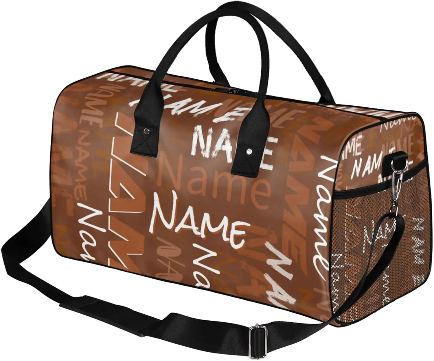 Personalized Duffel Travel Bag, Custom Name Sport Gym Bag, Weekender Overnight Bag for Women Men Weekender Overnight Bridesmaid Brown