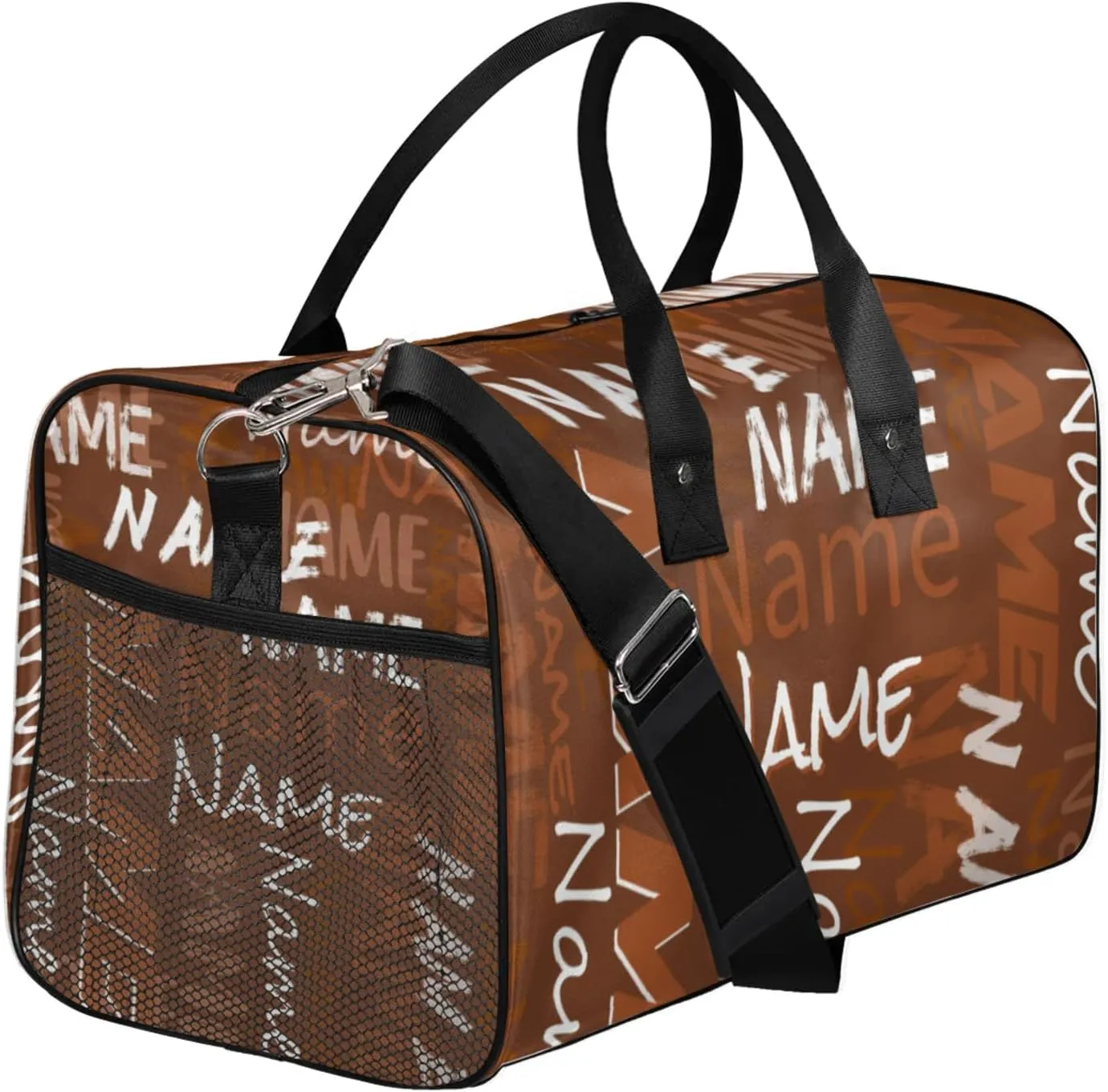 Personalized Duffel Travel Bag, Custom Name Sport Gym Bag, Weekender Overnight Bag for Women Men Weekender Overnight Bridesmaid Brown