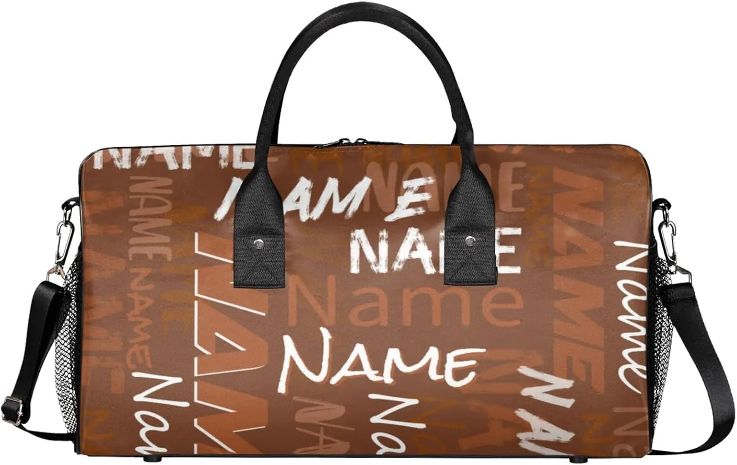 Personalized Duffel Travel Bag, Custom Name Sport Gym Bag, Weekender Overnight Bag for Women Men Weekender Overnight Bridesmaid Brown