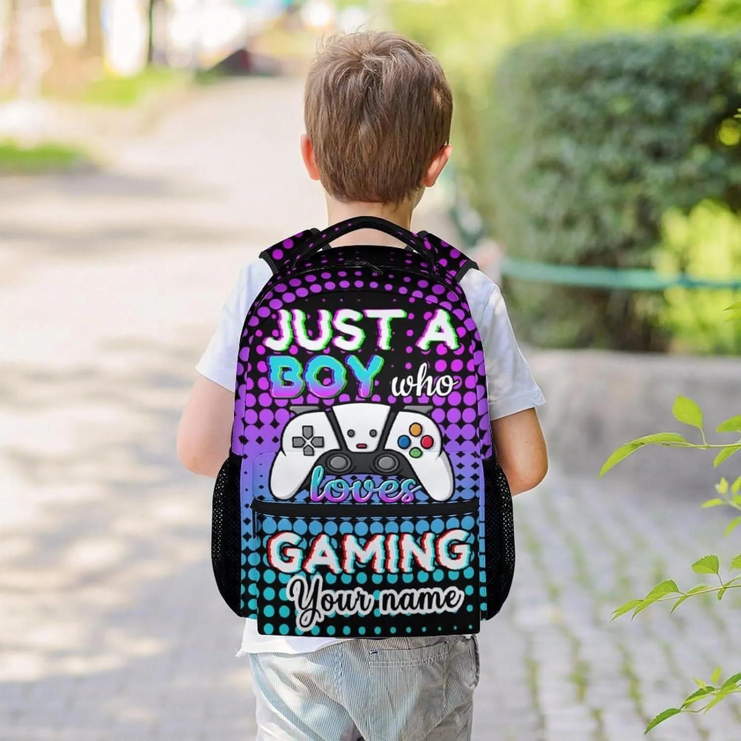 Personalized Gamer Backpack for Boys, 16 Inch Gaming Backpacks for School, Cool, Adjustable Straps, Durable, Lightweight, Large Capacity Bookbag for Kids