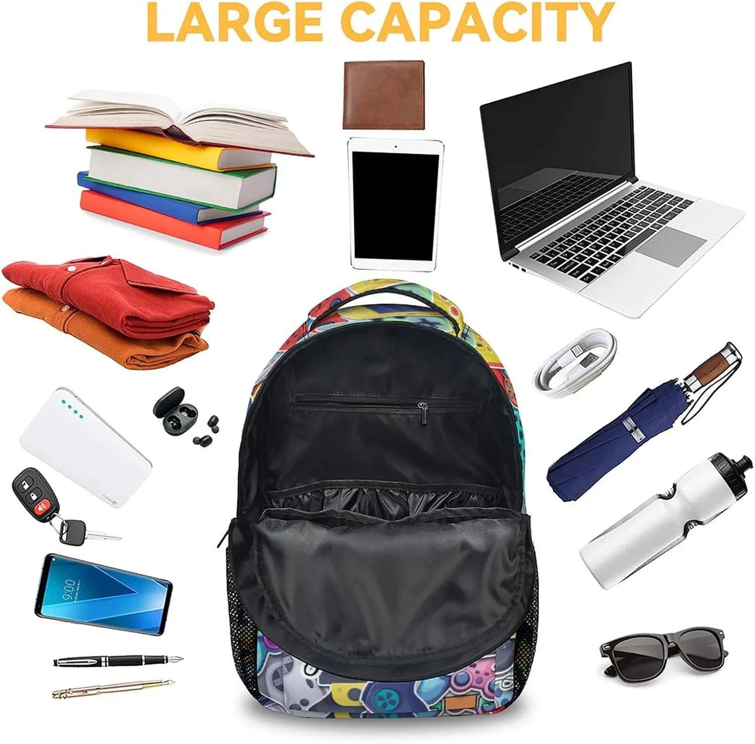 Personalized Gamer Backpack for Boys, 16 Inch Gaming Backpacks for School, Cool, Adjustable Straps, Durable, Lightweight, Large Capacity Bookbag for Kids