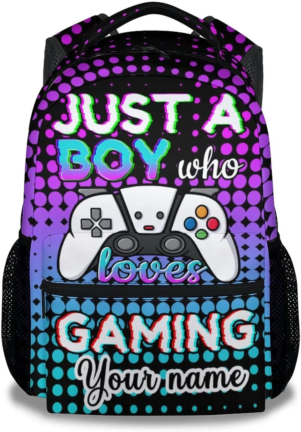 Personalized Gamer Backpack for Boys, 16 Inch Gaming Backpacks for School, Cool, Adjustable Straps, Durable, Lightweight, Large Capacity Bookbag for Kids