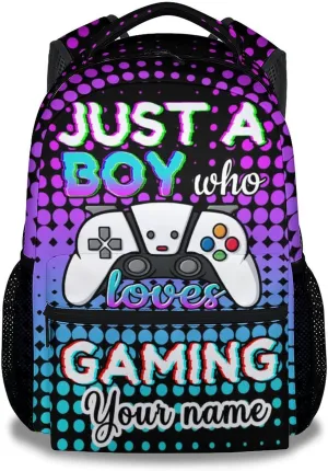 Personalized Gamer Backpack for Boys, 16 Inch Gaming Backpacks for School, Cool, Adjustable Straps, Durable, Lightweight, Large Capacity Bookbag for Kids