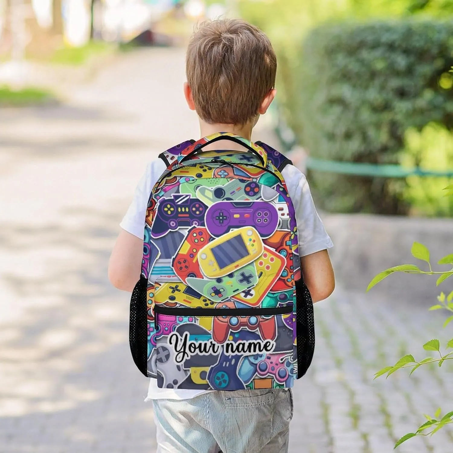 Personalized Gamer Backpack for Boys, 16 Inch Gaming Backpacks for School, Cool, Adjustable Straps, Durable, Lightweight, Large Capacity Bookbag for Kids