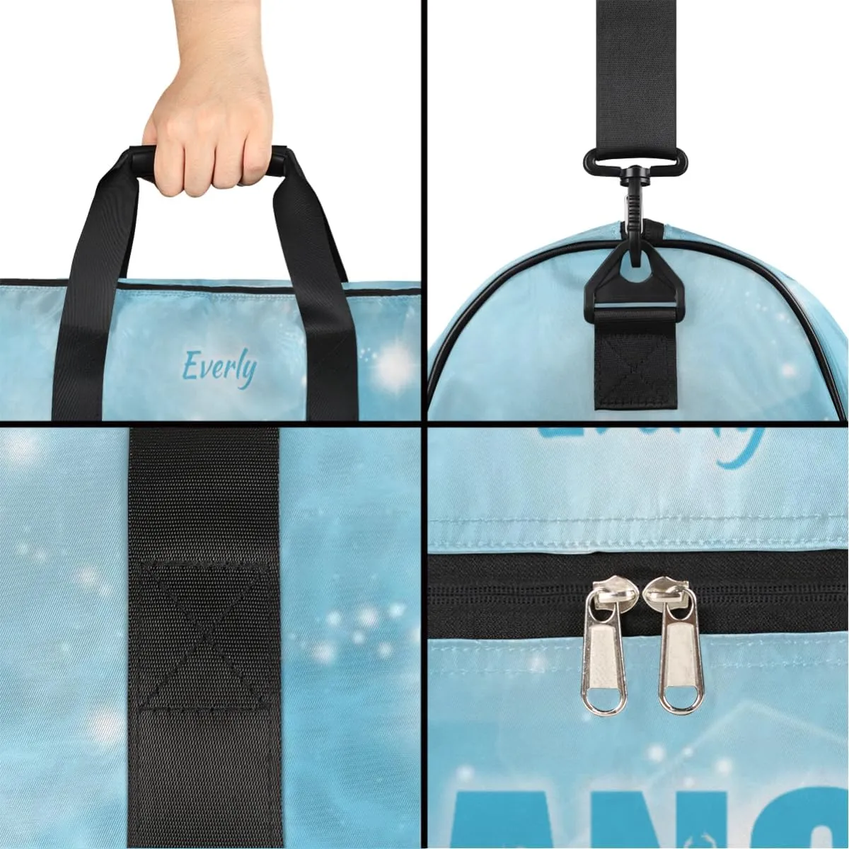 Personalized Gym Bag for Women, Custom Dance Bag with Shoe Compartment Carry On Weekend Sports Travel Bag for School Practice Gymnastics Ballet, Blue Stars Dance