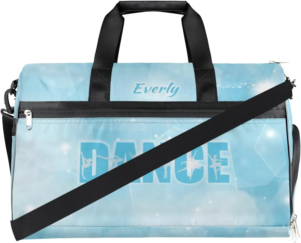 Personalized Gym Bag for Women, Custom Dance Bag with Shoe Compartment Carry On Weekend Sports Travel Bag for School Practice Gymnastics Ballet, Blue Stars Dance