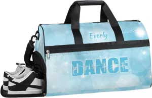 Personalized Gym Bag for Women, Custom Dance Bag with Shoe Compartment Carry On Weekend Sports Travel Bag for School Practice Gymnastics Ballet, Blue Stars Dance