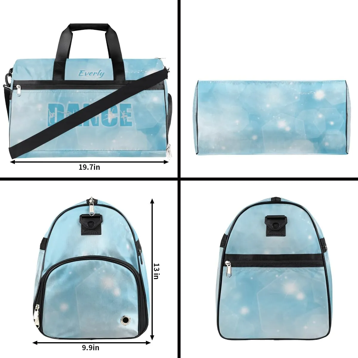 Personalized Gym Bag for Women, Custom Dance Bag with Shoe Compartment Carry On Weekend Sports Travel Bag for School Practice Gymnastics Ballet, Blue Stars Dance