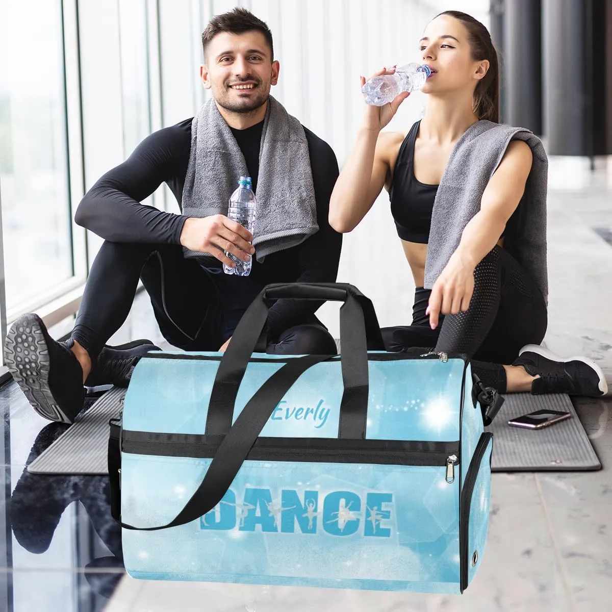 Personalized Gym Bag for Women, Custom Dance Bag with Shoe Compartment Carry On Weekend Sports Travel Bag for School Practice Gymnastics Ballet, Blue Stars Dance