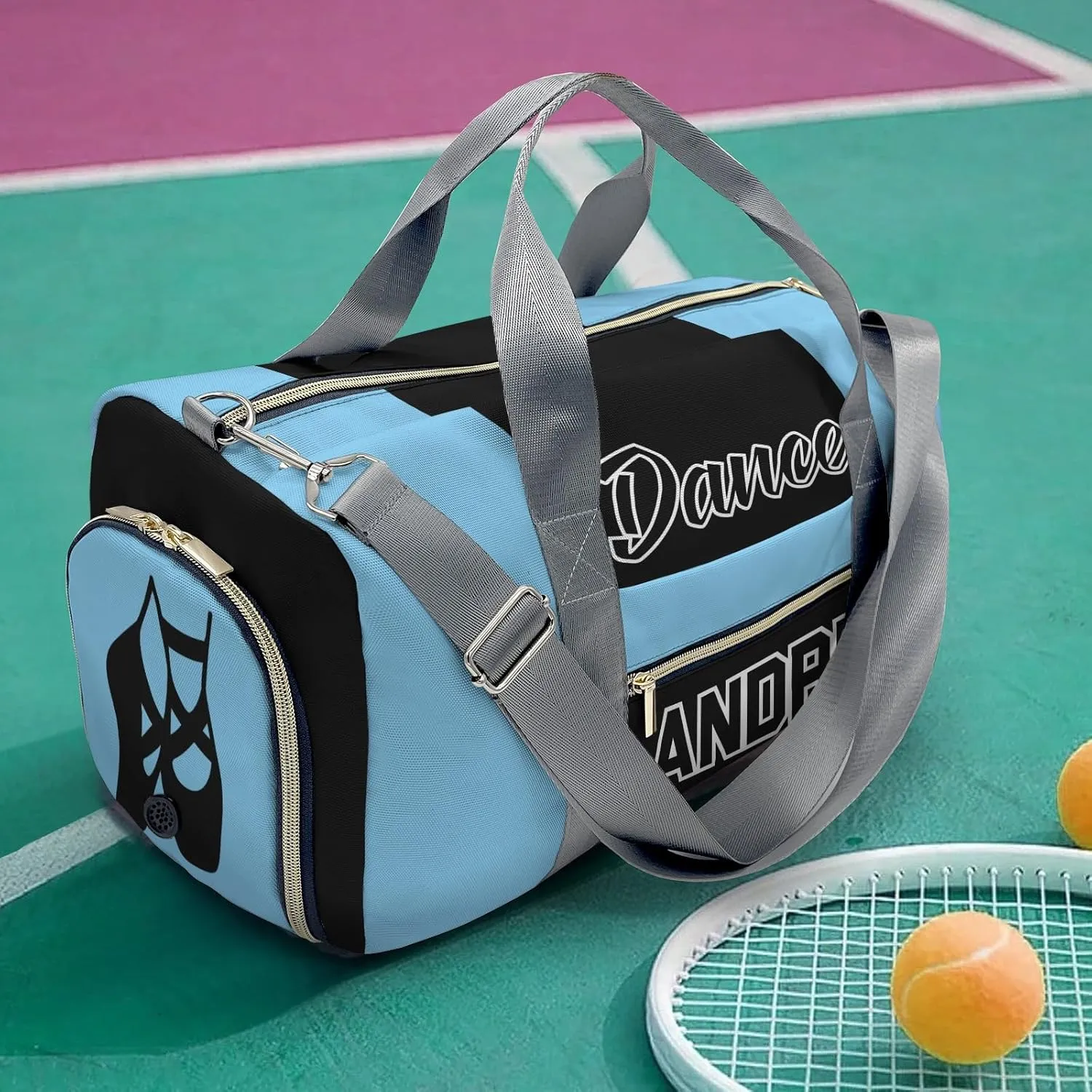 Personalized Gym Duffel Bag Customized Blue Ballet Dance Bag with Name Travel Bag for Women Men Weekend with Shoe Compartment
