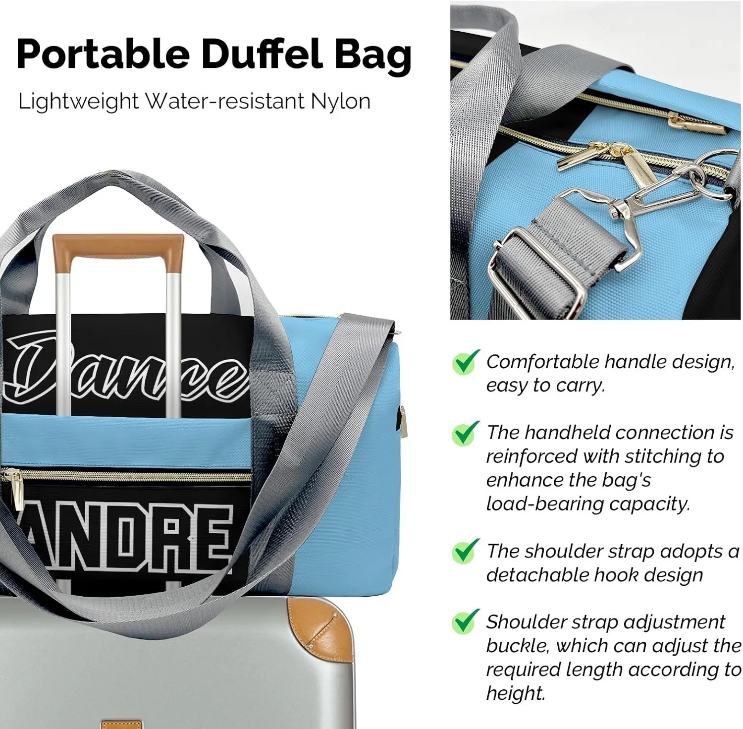 Personalized Gym Duffel Bag Customized Blue Ballet Dance Bag with Name Travel Bag for Women Men Weekend with Shoe Compartment