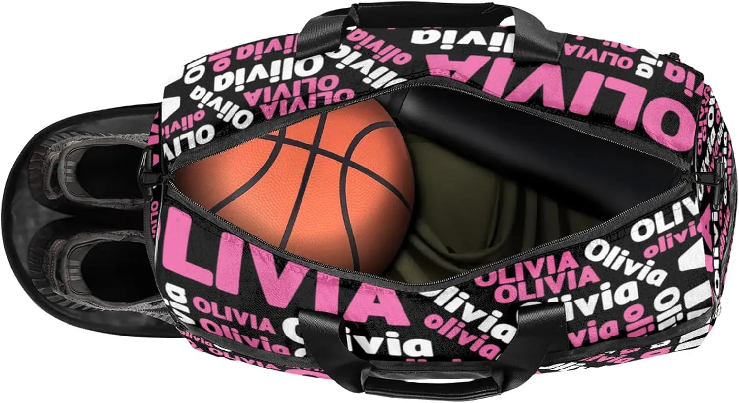 Personalized Gym Sport Duffel Bag Custom Name Travel Overnight Bag with Shoe Compartment Waterproof Customized Dance Bag Carry-On Tote, Black Pink