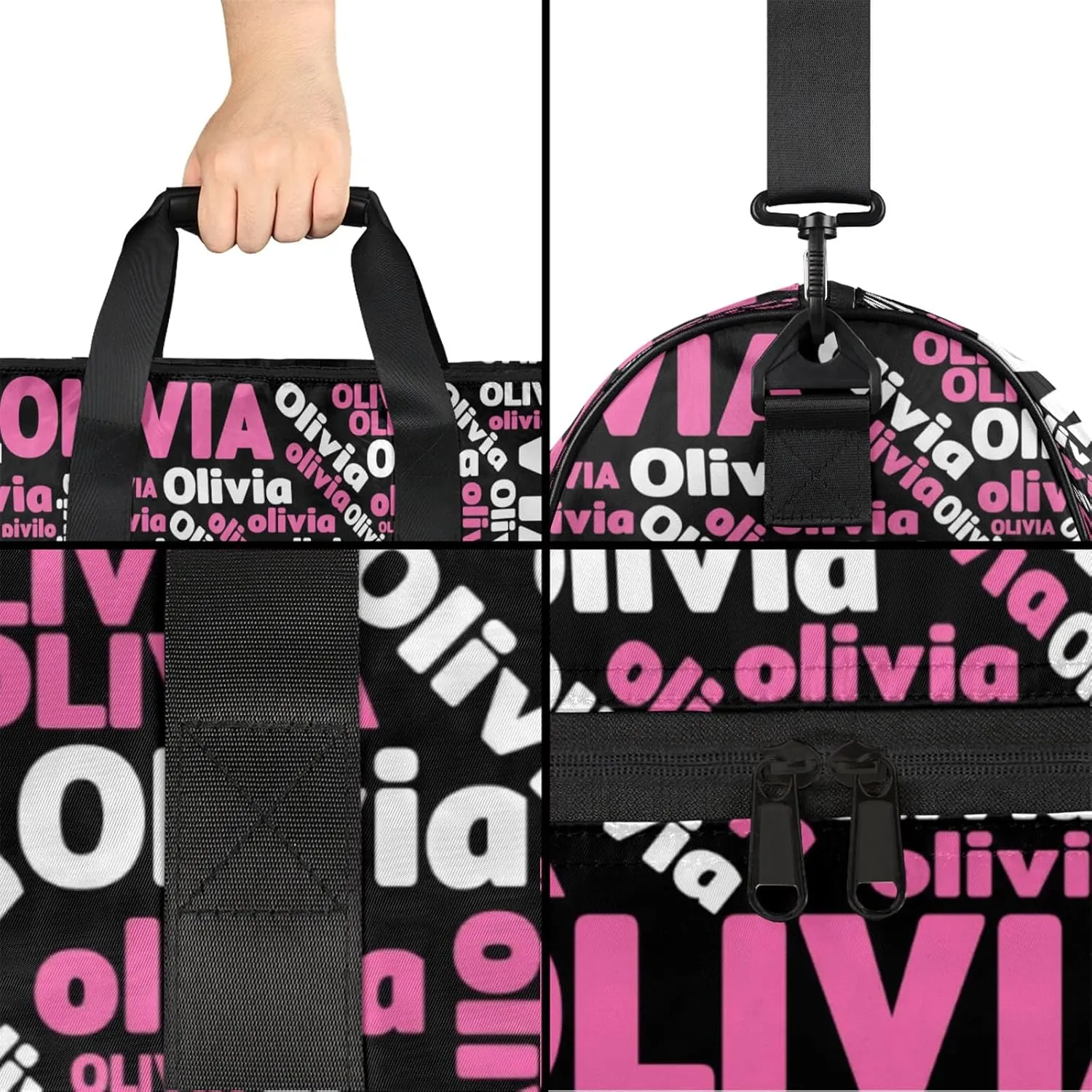 Personalized Gym Sport Duffel Bag Custom Name Travel Overnight Bag with Shoe Compartment Waterproof Customized Dance Bag Carry-On Tote, Black Pink
