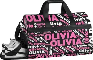 Personalized Gym Sport Duffel Bag Custom Name Travel Overnight Bag with Shoe Compartment Waterproof Customized Dance Bag Carry-On Tote, Black Pink