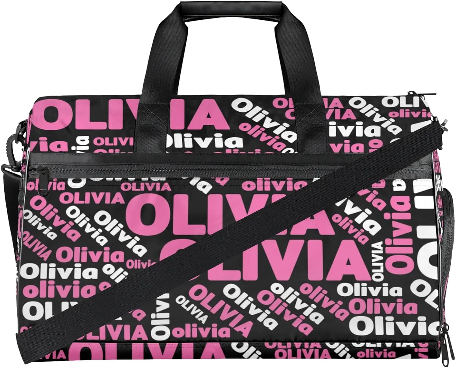 Personalized Gym Sport Duffel Bag Custom Name Travel Overnight Bag with Shoe Compartment Waterproof Customized Dance Bag Carry-On Tote, Black Pink